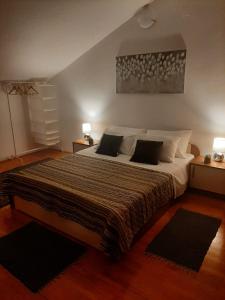 1 dormitorio con 1 cama grande y 2 almohadas en Apartments Luna, en Sveti Filip i Jakov