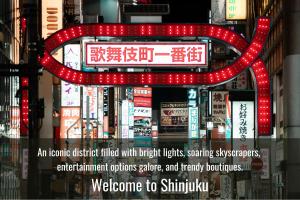 an anime district filled with bright lights and traffic signs at Kimpton Shinjuku Tokyo, an IHG Hotel in Tokyo