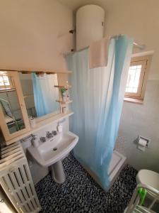 y baño con lavabo y ducha. en Il Ghiro 2.0 Casa Vacanze en San Martino sulla Marruccina