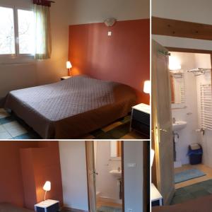 ラボームにあるGîtes La Bambouseraieのベッドルーム1室(ベッド1台、シンク付)、バスルーム1室が備わります。