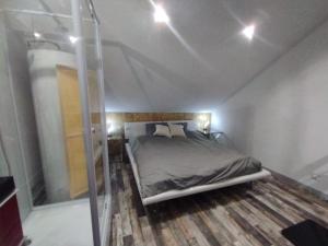 a bedroom with a bed and a shower at Gîte Lâchez Prise Sauna Balnéo Privatif en Baie d'Authie Berck sur mer in Verton