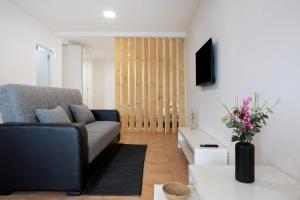 a living room with a couch and a tv at Babosas Charm in Funchal