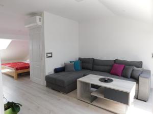 uma sala de estar com um sofá e uma mesa em Tina apartman em Prnjavor