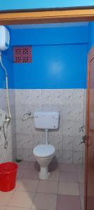 ein Badezimmer mit einem weißen WC in einem blauen Zimmer in der Unterkunft Bethel Homestay, Darjeeling in Darjeeling