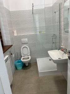 a bathroom with a toilet and a sink at Racers' Home in Balş