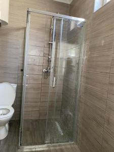a shower stall in a bathroom with a toilet at Holliday Tivat in Peani +20 photos