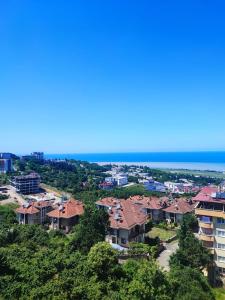 una vista aérea de una ciudad con casas y el océano en Akustik Residence en Bostancı