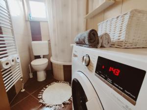 a washing machine in a bathroom with a toilet at Apartments Marta in Seline +79 photos