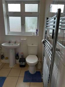 a small bathroom with a toilet and a sink at Gorgeous 5 bedroom house in Hither Green