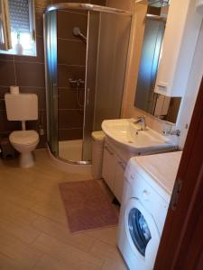 a bathroom with a toilet and a sink and a washing machine at Apartment Dragica in Ližnjan