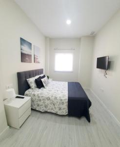 a bedroom with a bed and a television in it at Apartamento Plaza Calzada 3 in Sanlúcar de Barrameda