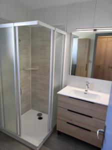 een badkamer met een douche en een wastafel bij Le Conty in Saint-Jorioz