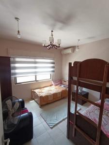 1 Schlafzimmer mit 2 Etagenbetten und einem Fenster in der Unterkunft شقة RIMA in Salt