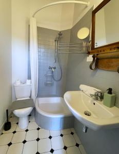 ワルシャワにあるWarsaw Concierge Tamka Chopinのバスルーム(洗面台、トイレ、シャワー付)