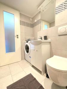 bagno con lavatrice e servizi igienici di Koper Relax home a Capodistria