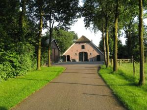 a road leading to a barn with a building at Essenereng in Kootwijkerbroek