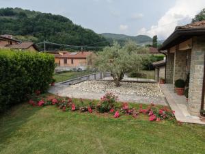 a garden with pink flowers in a yard at Villa Giulia in Gragnola