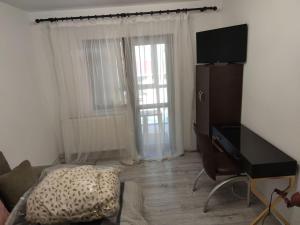 a living room with a bed and a piano at Natura Slanic Moldova in Slănic-Moldova