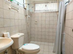 ein Bad mit einem WC, einem Waschbecken und einer Dusche in der Unterkunft DMC1 Residence Panglao in Panglao
