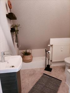 a bathroom with a sink and a toilet at Bergsteigerbude in Wernigerode