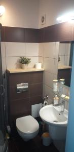 łazienka z białą toaletą i umywalką w obiekcie Apartament Sea Planet Mielno Centrum - parking w cenie pobytu w mieście Mielno +16 zdjęć