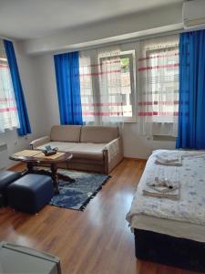 a living room with a couch and a table at Orhidea House in Ohrid