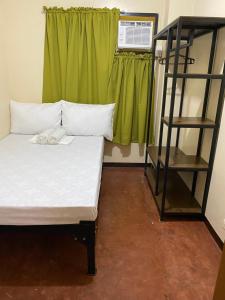 een slaapkamer met een bed met een ladder en een groen raam bij ACHIEVERS DORMITORY in Cebu City