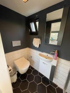 a bathroom with a toilet and a sink at Secret Tiny Houses in Mudanya