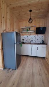 a large kitchen with a refrigerator in a room at Villa Machakhela●ვილა მაჭახელა in Batumi