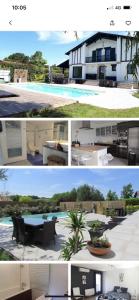 uma colagem de fotos de uma casa e uma piscina em SCI LOUXOR BY DOMINIQUE em Urrugne