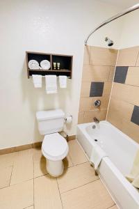 a bathroom with a toilet and a bath tub at Budget Inn Pecos in Pecos