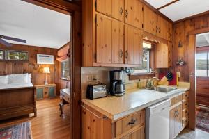 cocina con armarios de madera y lavabo en una habitación en Dreamy Paradise Point, en Brant Lake