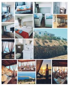 a collage of photos of a hotel room at Mobile home Greta in Klenovica
