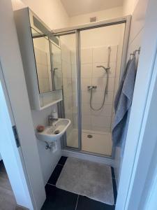 a bathroom with a shower and a sink at Albergue Haid 