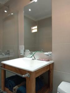 uma casa de banho com um lavatório e um espelho grande em Departamentos pura vida 2 em General Roca