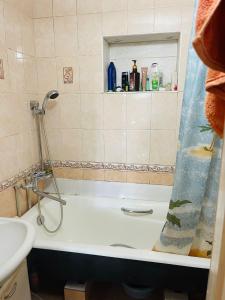 a bathroom with a bath tub and a sink at Vila Tatiana in Bîc