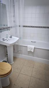 a bathroom with a toilet and a sink and a tub at NELSON Hotel in Great Yarmouth