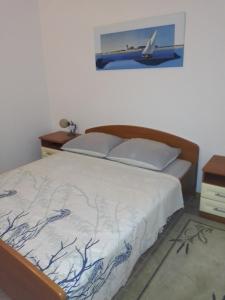 a bedroom with a bed and a picture of a plane at Apartmens Zora in Tribunj