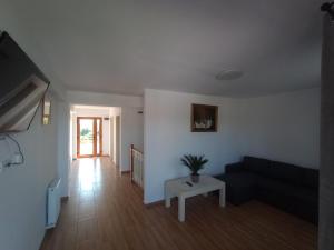 a living room with a couch and a table at Pestele Ca Odinioară in Murighiol
