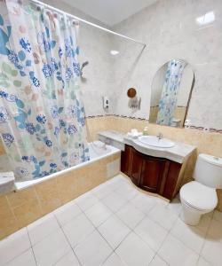 un bagno con lavandino, WC e doccia di Appartement En Bord de Mer a Tangeri