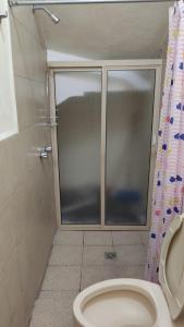 a bathroom with a shower and a toilet in it at ApartADE in Saltillo