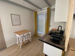 a kitchen with a sink and a counter top at Tiny-house chez l'habitant in Lautrec