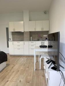 Kuchyňa alebo kuchynka v ubytovaní Moderný apartmán s terasou