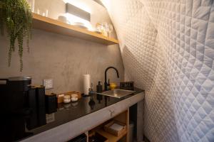 uma cozinha com um lavatório e uma bancada em Cúpulas Del Valle by Villa De La Rosa em Ensenada