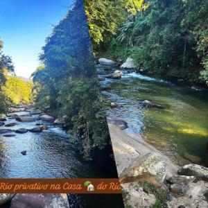 un collage de dos fotos de un río en Casa do Rio - Lumiar en Lumiar