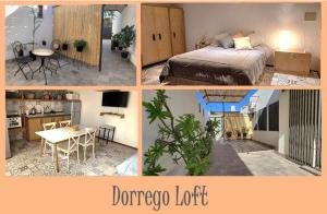 un collage de fotos de un dormitorio y una cocina en Dorrego Loft en Barraquero