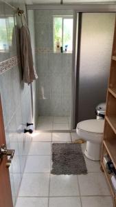 a bathroom with a toilet and a shower with a window at Mirador in Monterrey