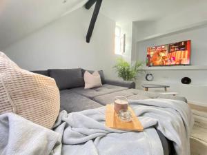 sala de estar con sofá y TV en -2-zentral-TraumWohnung-Rhein, en Oberwesel