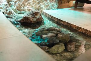 a rock in a pool of water in a room at Pfefferkorn's Hotel in Lech am Arlberg