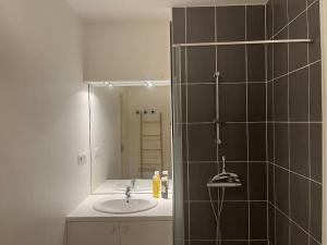uma casa de banho com um lavatório e um espelho em Appartement Le Boïate YourHostHelper em La Teste-de-Buch